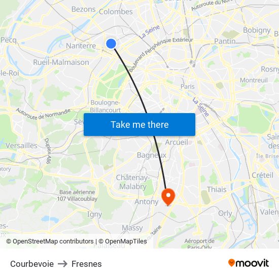 Courbevoie to Fresnes map
