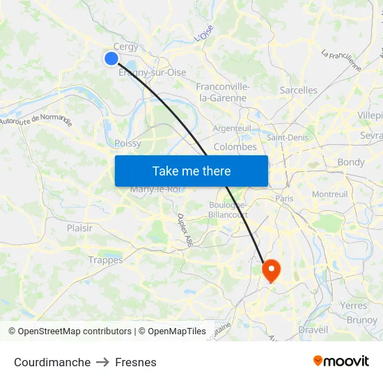 Courdimanche to Fresnes map