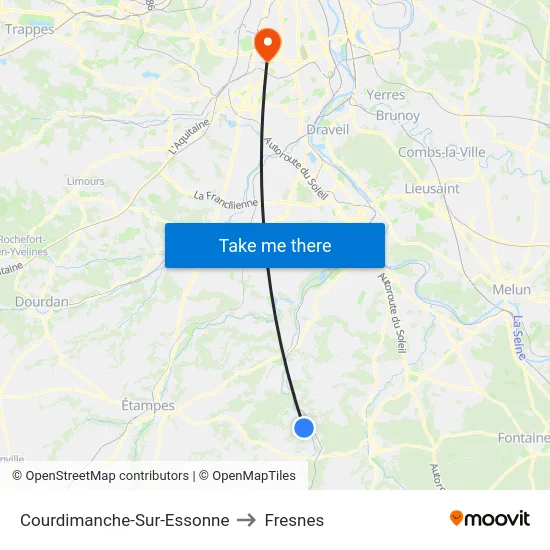 Courdimanche-Sur-Essonne to Fresnes map