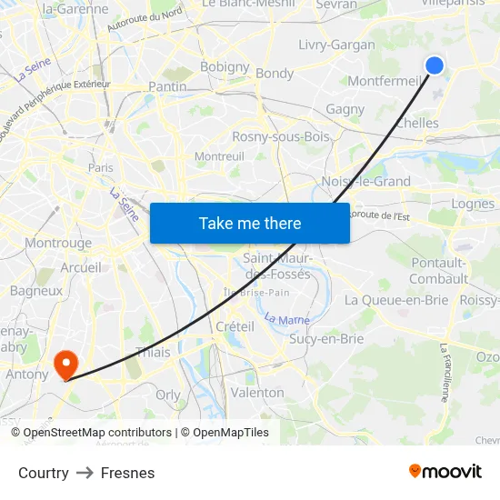 Courtry to Fresnes map