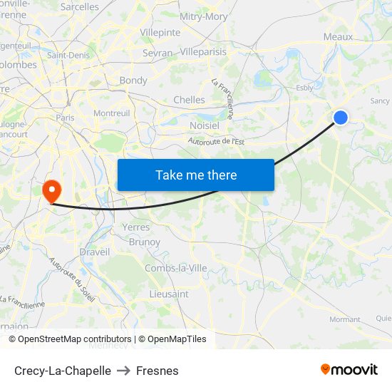 Crecy-La-Chapelle to Fresnes map