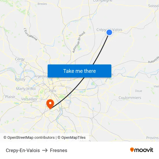 Crepy-En-Valois to Fresnes map