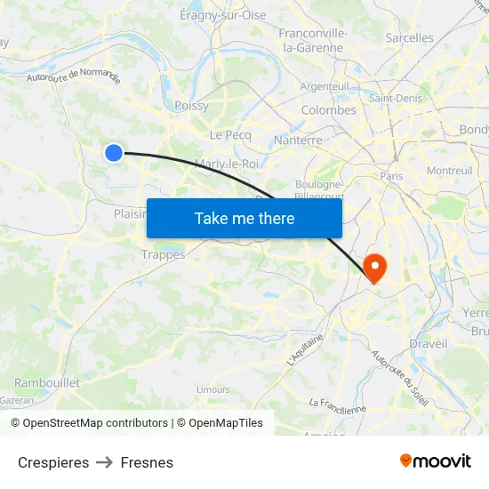Crespieres to Fresnes map
