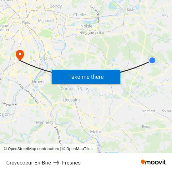 Crevecoeur-En-Brie to Fresnes map