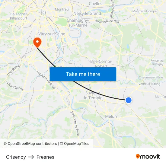 Crisenoy to Fresnes map