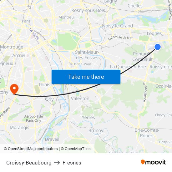 Croissy-Beaubourg to Fresnes map