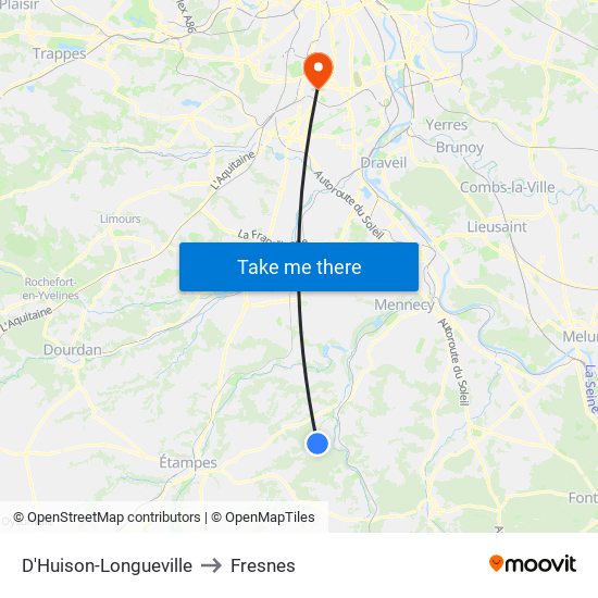 D'Huison-Longueville to Fresnes map