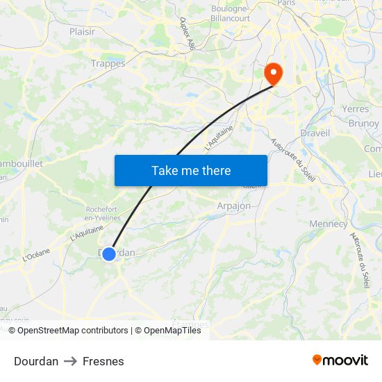 Dourdan to Fresnes map