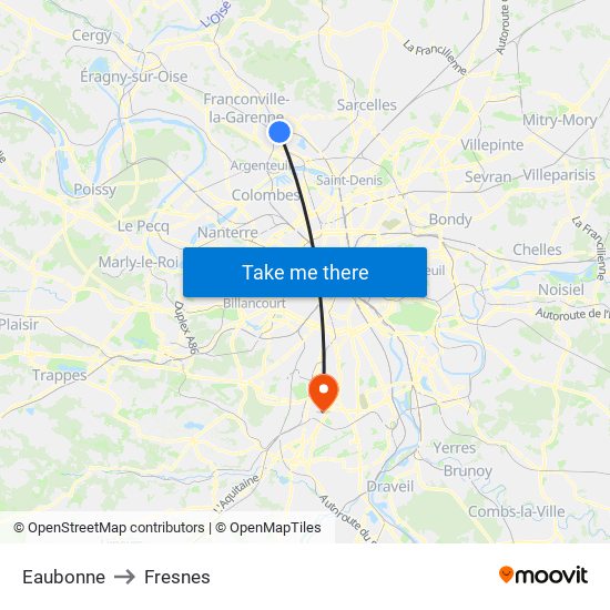 Eaubonne to Fresnes map