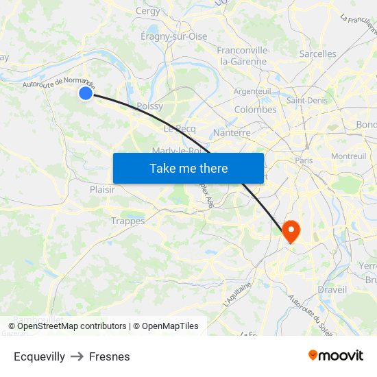 Ecquevilly to Fresnes map