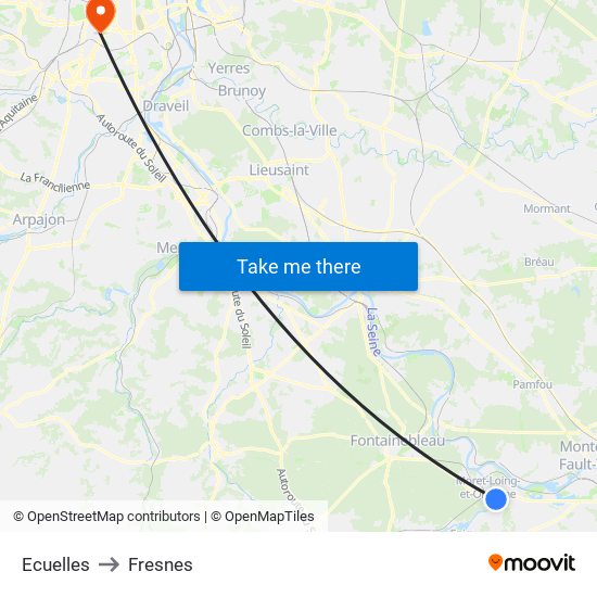 Ecuelles to Fresnes map