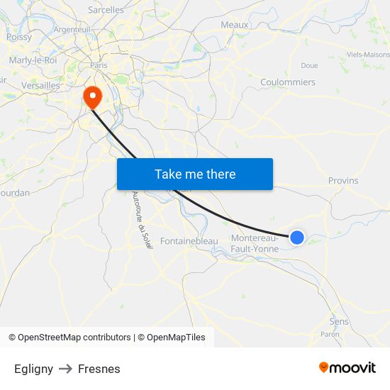 Egligny to Fresnes map