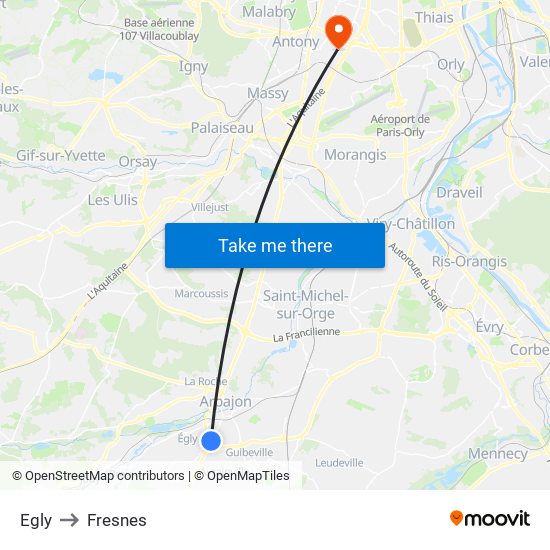 Egly to Fresnes map