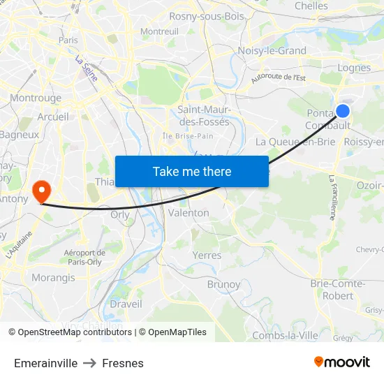 Emerainville to Fresnes map