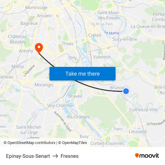 Epinay-Sous-Senart to Fresnes map