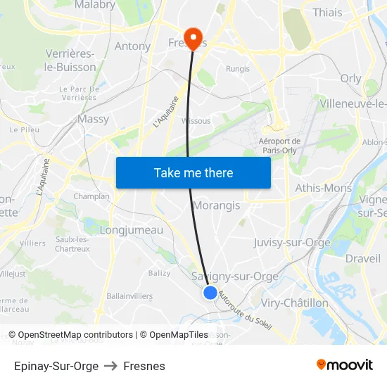 Epinay-Sur-Orge to Fresnes map