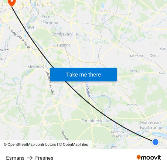 Esmans to Fresnes map