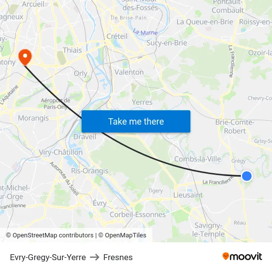 Evry-Gregy-Sur-Yerre to Fresnes map