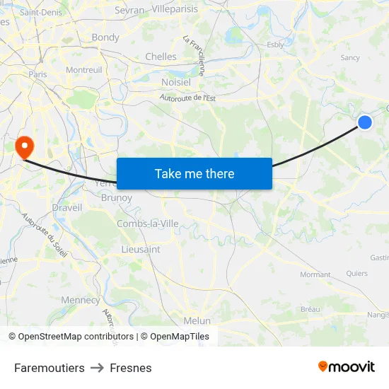 Faremoutiers to Fresnes map