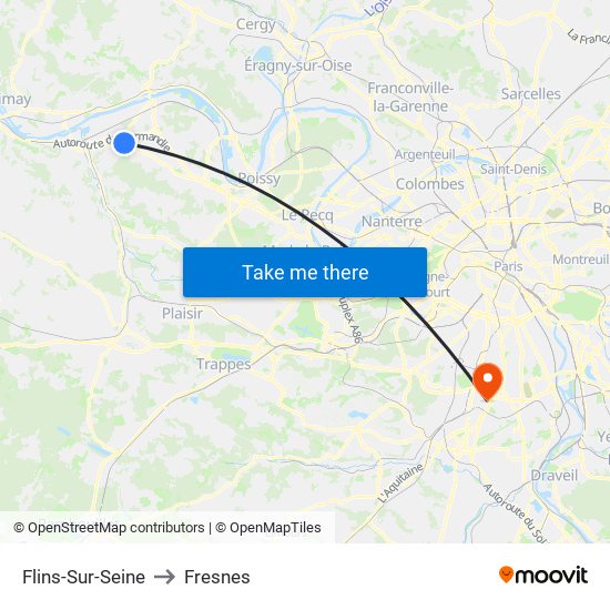 Flins-Sur-Seine to Fresnes map