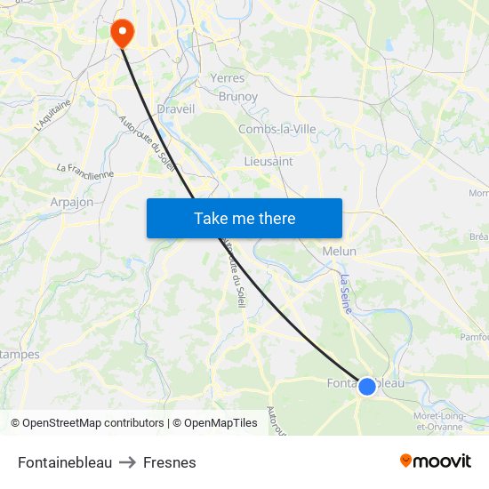 Fontainebleau to Fresnes map