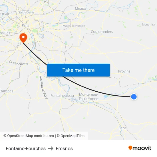 Fontaine-Fourches to Fresnes map