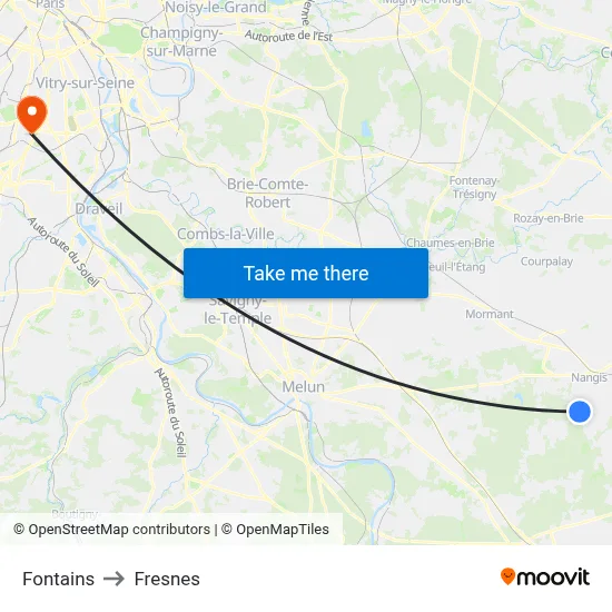Fontains to Fresnes map