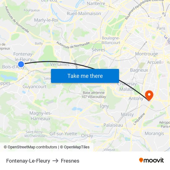 Fontenay-Le-Fleury to Fresnes map