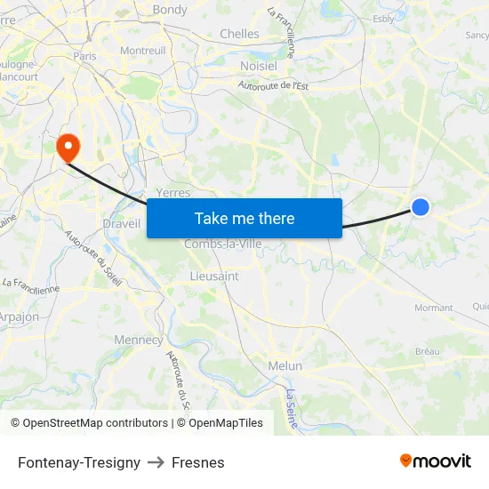 Fontenay-Tresigny to Fresnes map