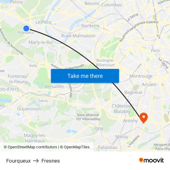 Fourqueux to Fresnes map