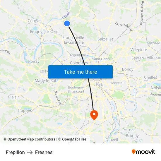Frepillon to Fresnes map
