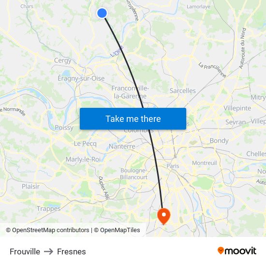 Frouville to Fresnes map