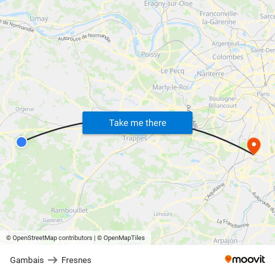 Gambais to Fresnes map