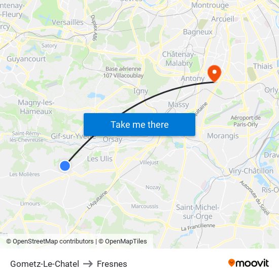 Gometz-Le-Chatel to Fresnes map