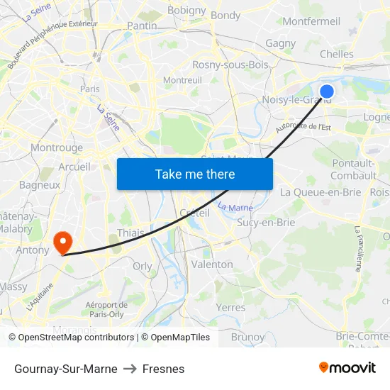 Gournay-Sur-Marne to Fresnes map