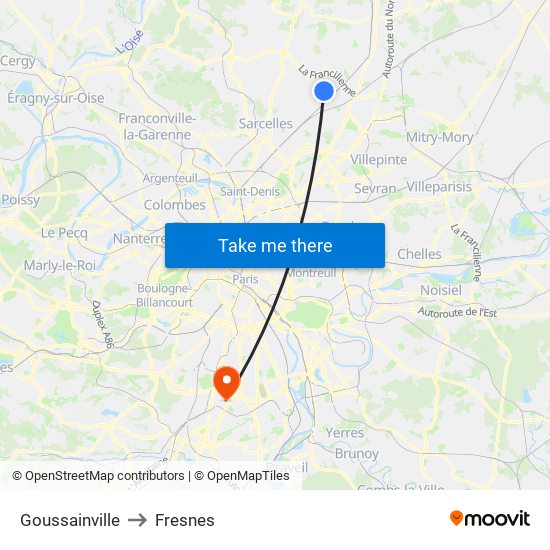Goussainville to Fresnes map