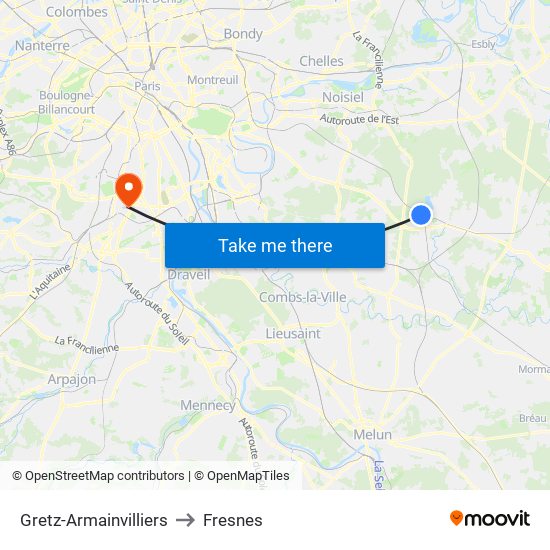 Gretz-Armainvilliers to Fresnes map