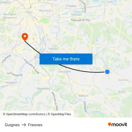 Guignes to Fresnes map