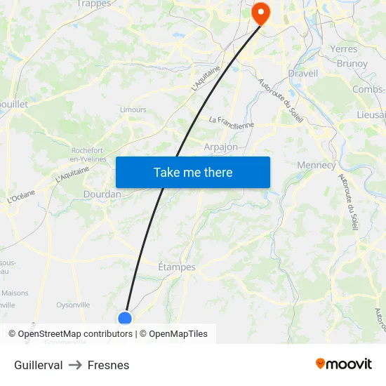 Guillerval to Fresnes map