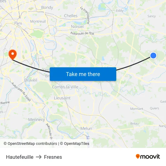 Hautefeuille to Fresnes map