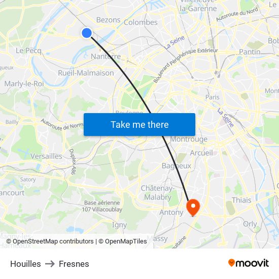 Houilles to Fresnes map