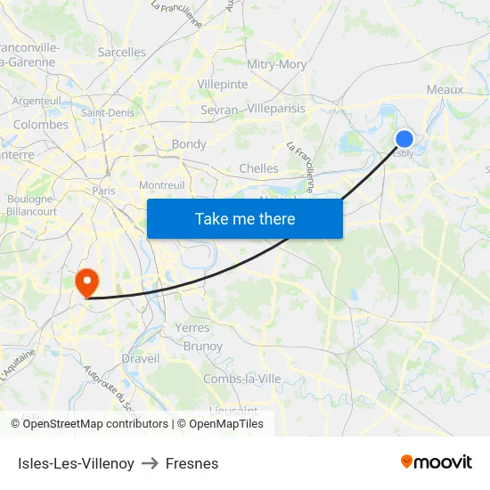 Isles-Les-Villenoy to Fresnes map