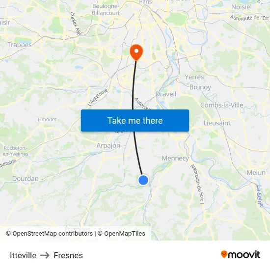 Itteville to Fresnes map