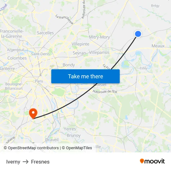 Iverny to Fresnes map