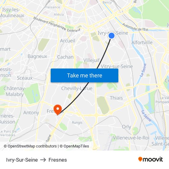 Ivry-Sur-Seine to Fresnes map