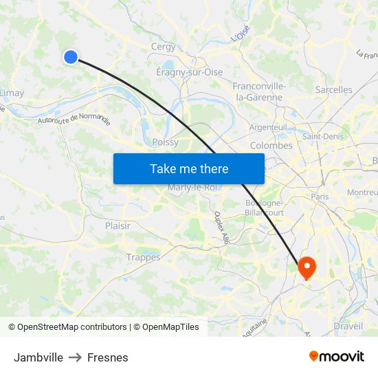 Jambville to Fresnes map