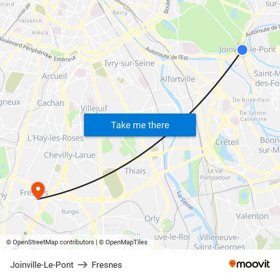 Joinville-Le-Pont to Fresnes map