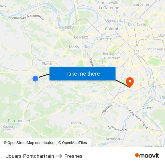 Jouars-Pontchartrain to Fresnes map