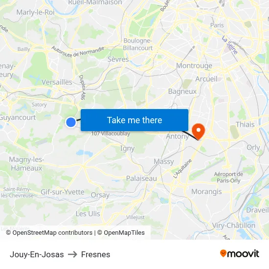 Jouy-En-Josas to Fresnes map