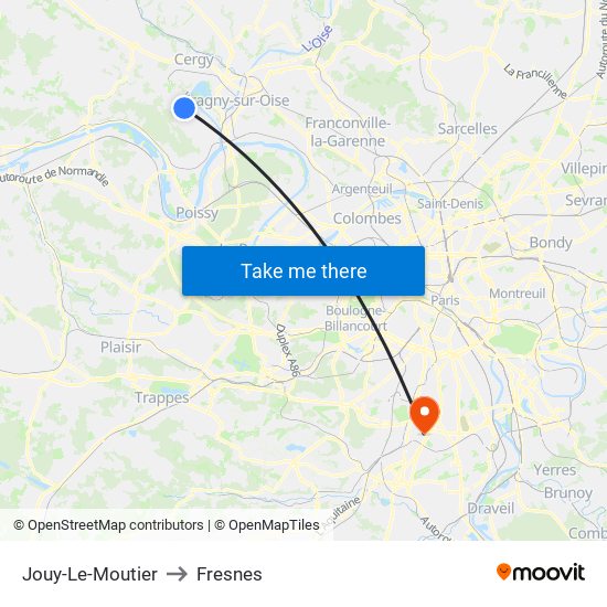 Jouy-Le-Moutier to Fresnes map